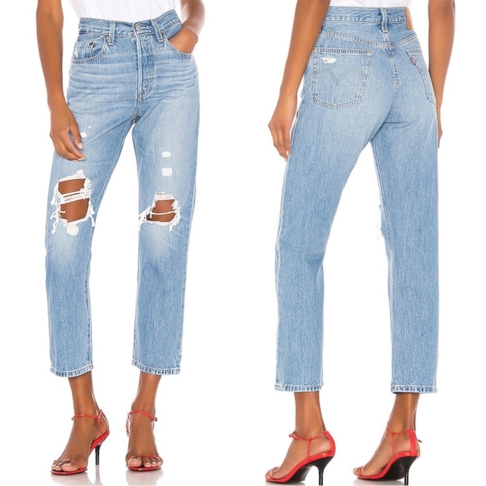 Levi's 501 Skinny Premium Light Wash Button Fly Straight Leg Distressed Denim 28